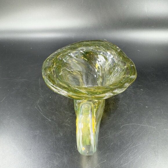 Vintage Sooner Glass Hand Made Green Swirls Dish Bowl Handmade Cornucopia Bowl - Picture 11 of 16